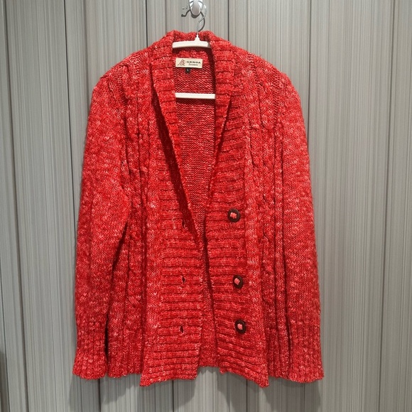 Genoa Vintage Chunky Wool Blend Cardigan Wood Buttons Preppy Sz L Fall - Picture 3 of 11